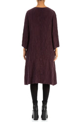 Patterned Crinkled Aubergine Silk Dress 2
