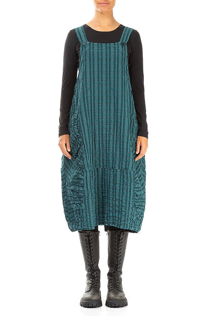 Peacock Checkered Linen Cotton Pinafore Dress