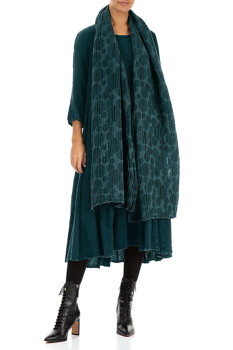 Peacock Circle Silk Linen Scarf