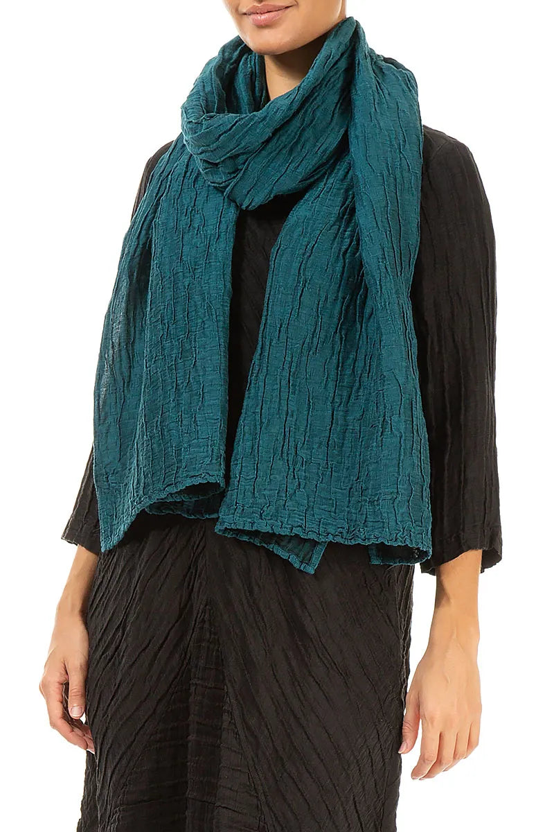 Peacock Crinkled Silk Linen Scarf 3
