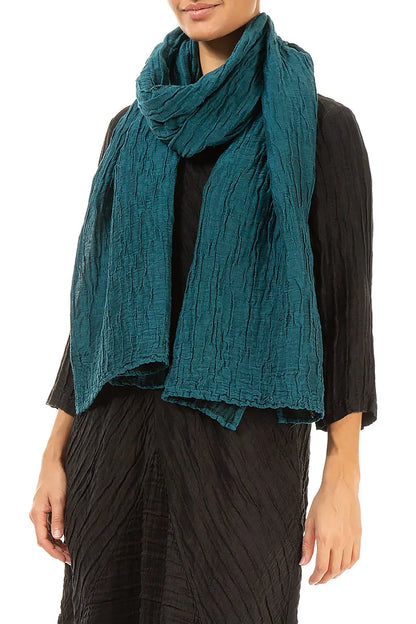 Peacock Crinkled Silk Linen Scarf 3