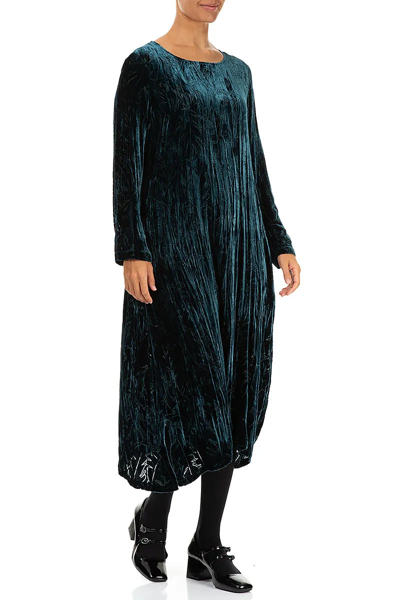 Peacock Devoré Feather Crumpled Silk Velvet Dress 3