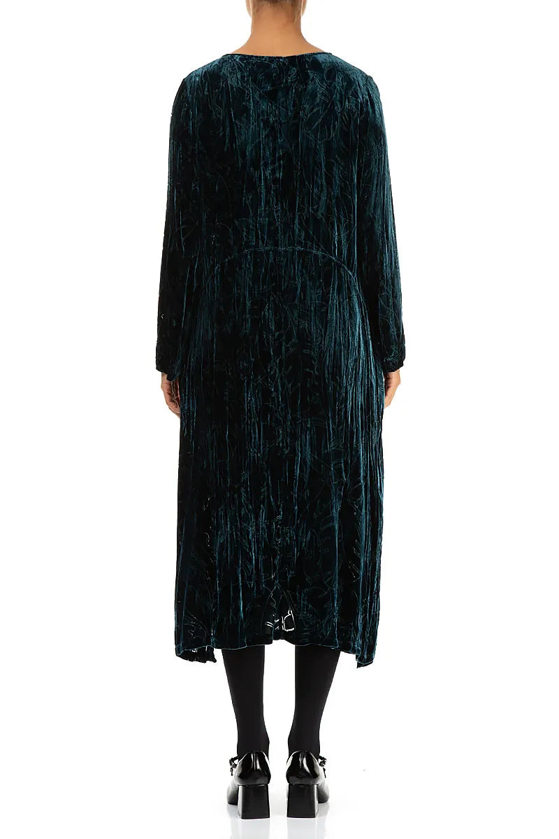 Peacock Devoré Feather Crumpled Silk Velvet Dress 2