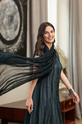 Peacock Crumpled Silk Chiffon Dress 1