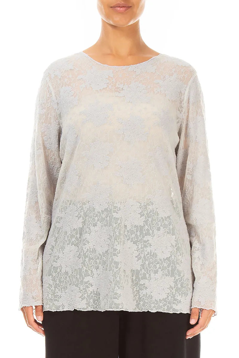 Blouse en dentelle de Coton florale Gris perle