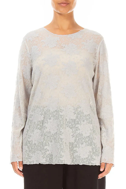 Blouse en dentelle de Coton florale Gris perle