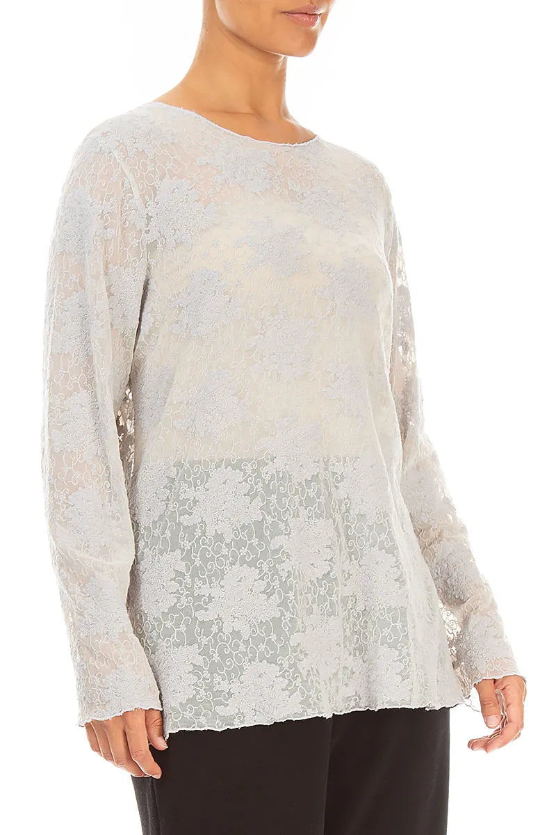 Blouse en dentelle de Coton florale Gris perle