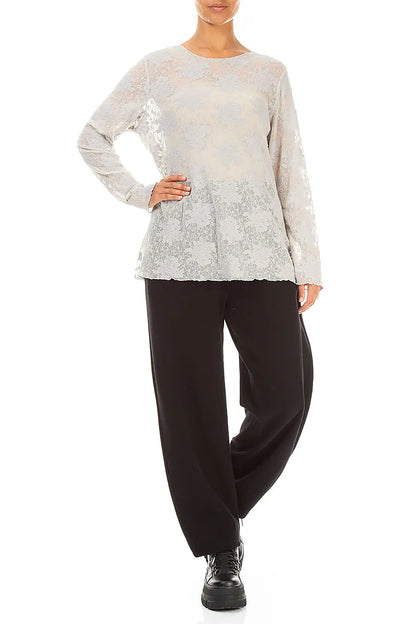 Blouse en dentelle de Coton florale Gris perle
