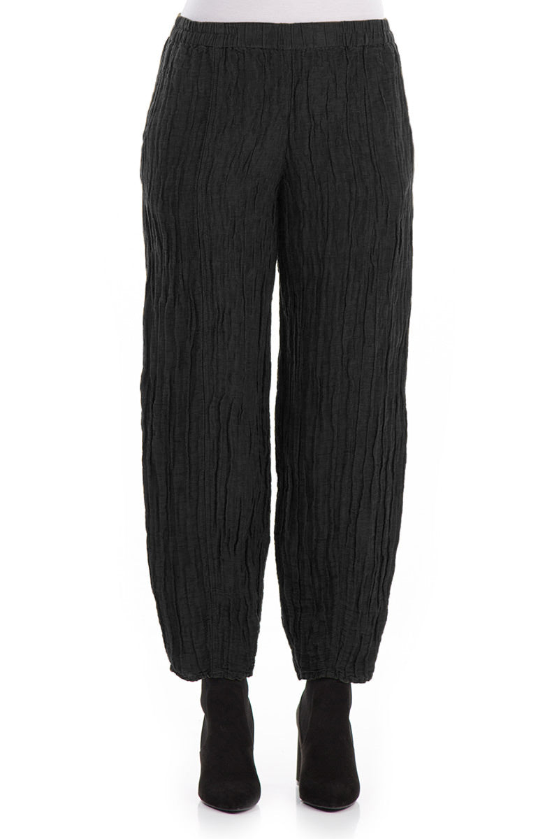 Pencil Crinkled Black Silk Trousers 1