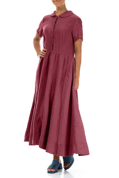 Peter Pan Collar Antique Ruby Linen Dress 3