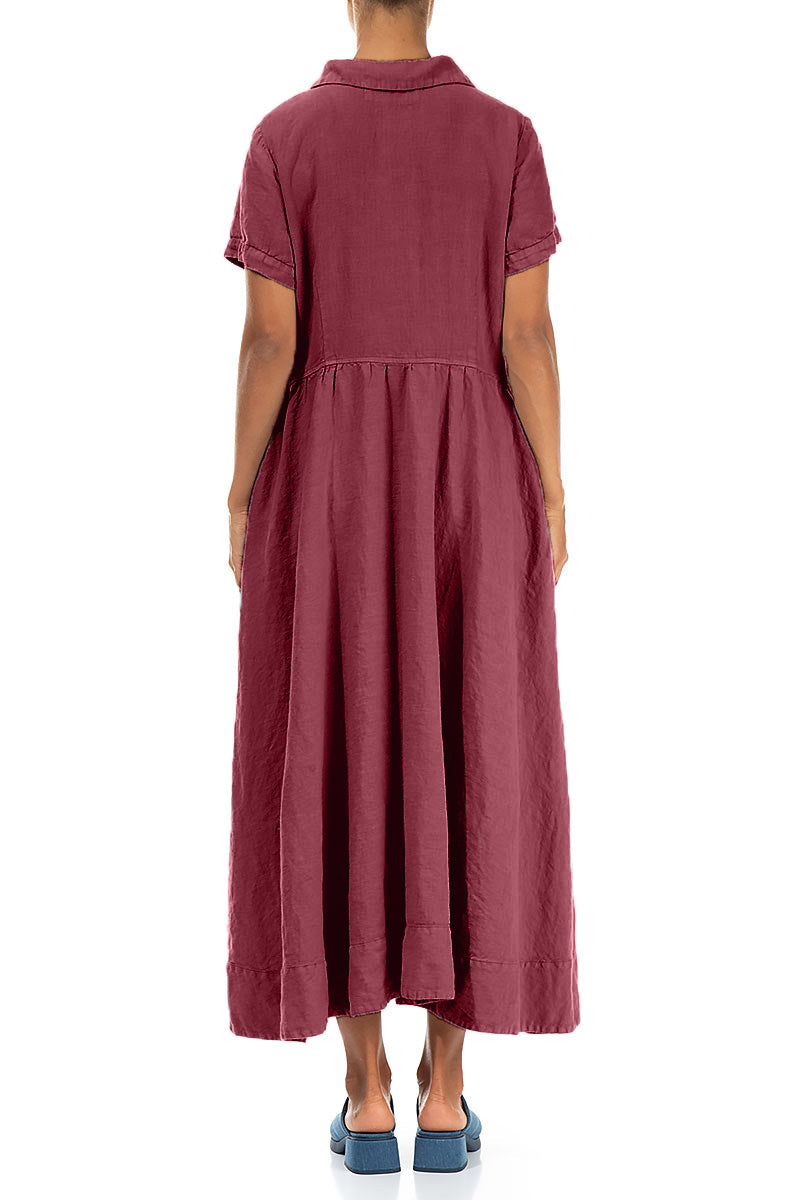 Peter Pan Collar Antique Ruby Linen Dress 2