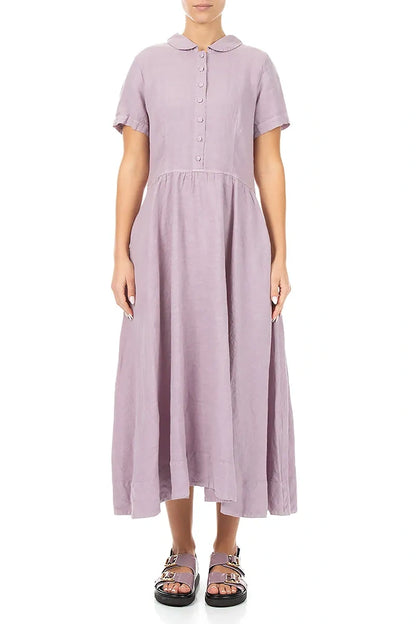 Peter Pan Collar Lilac Linen Dress 1