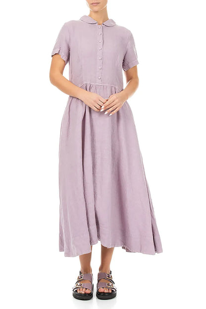 Peter Pan Collar Lilac Linen Dress 4