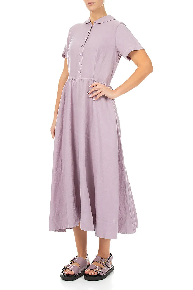 Peter Pan Collar Lilac Linen Dress 3