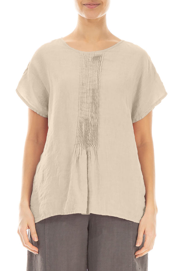 Pin-Tucked Beige Linen Blouse 1