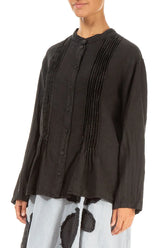 Pin-Tucked Black Linen Shirt 3