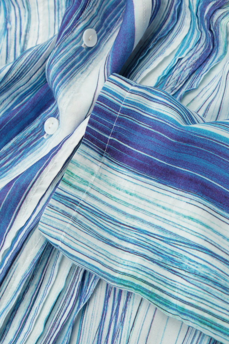 Pin-Tucked Blue Wash Stripe Silk Bamboo Shirt