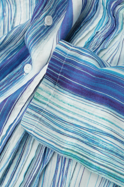 Pin-Tucked Blue Wash Stripe Silk Bamboo Shirt
