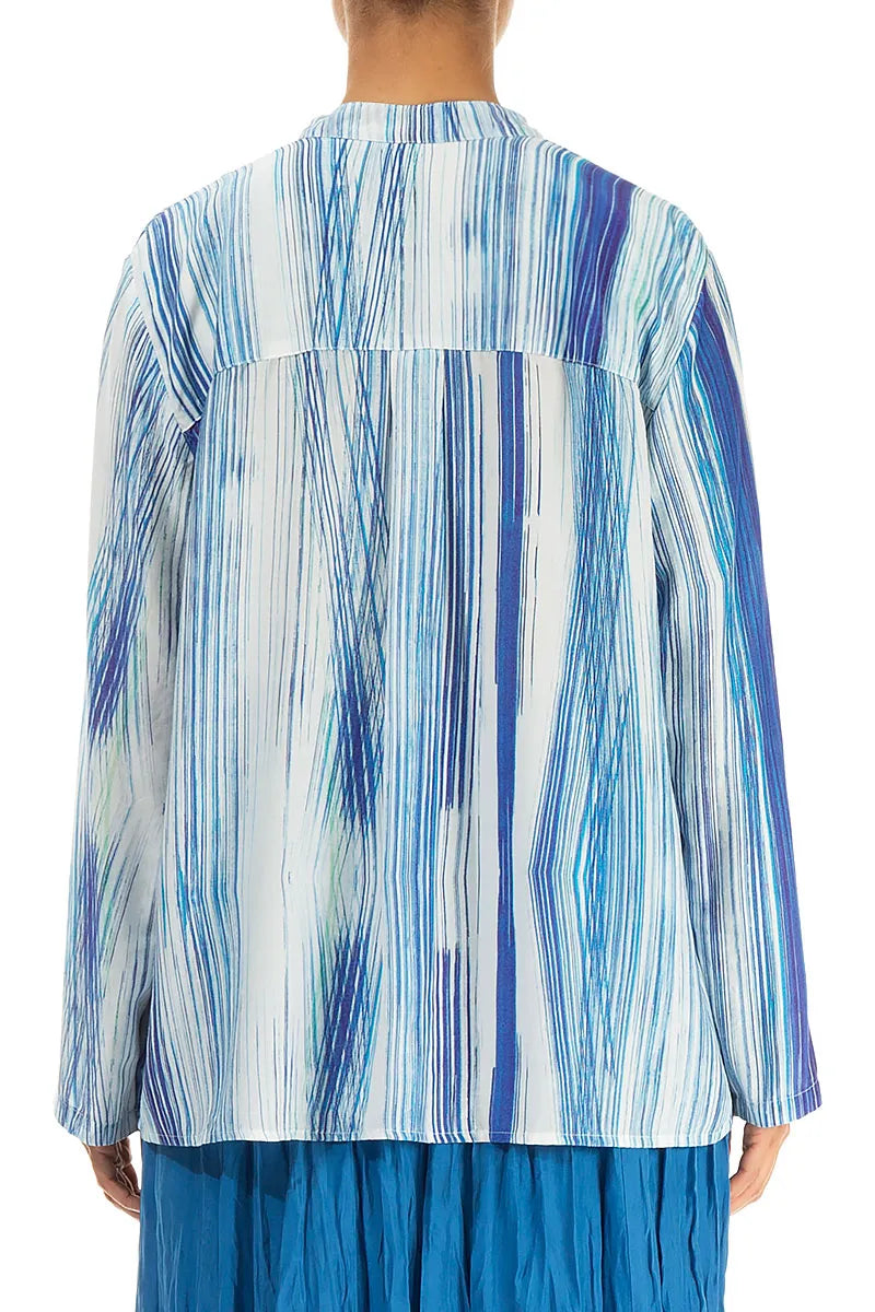 Chemise en soie et bambou à rayures bleues, avec plis nervurés