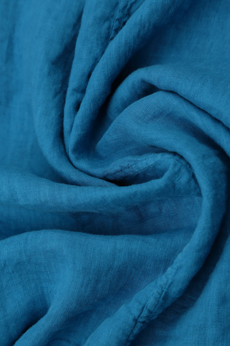 Pin-Tucked Cobalt Blue Linen Blouse