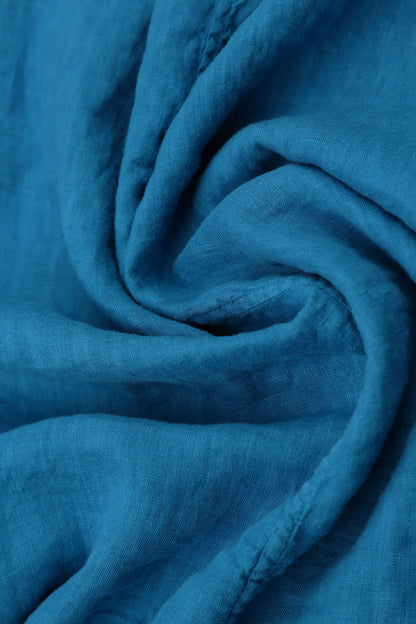 Pin-Tucked Cobalt Blue Linen Blouse