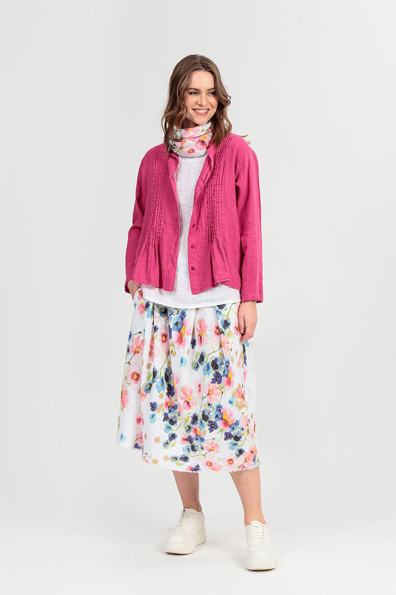 Pin-Tucked Fuchsia Linen Shirt 1