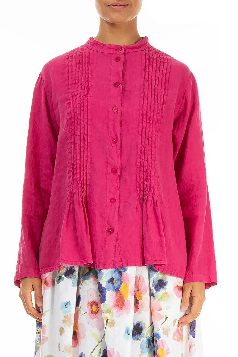 Pin-Tucked Fuchsia Linen Shirt 2