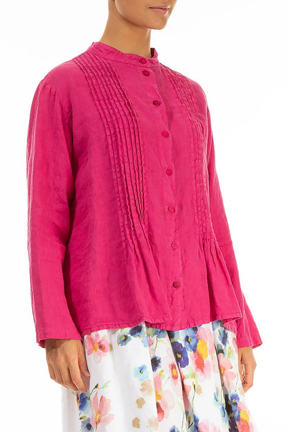 Pin-Tucked Fuchsia Linen Shirt 4