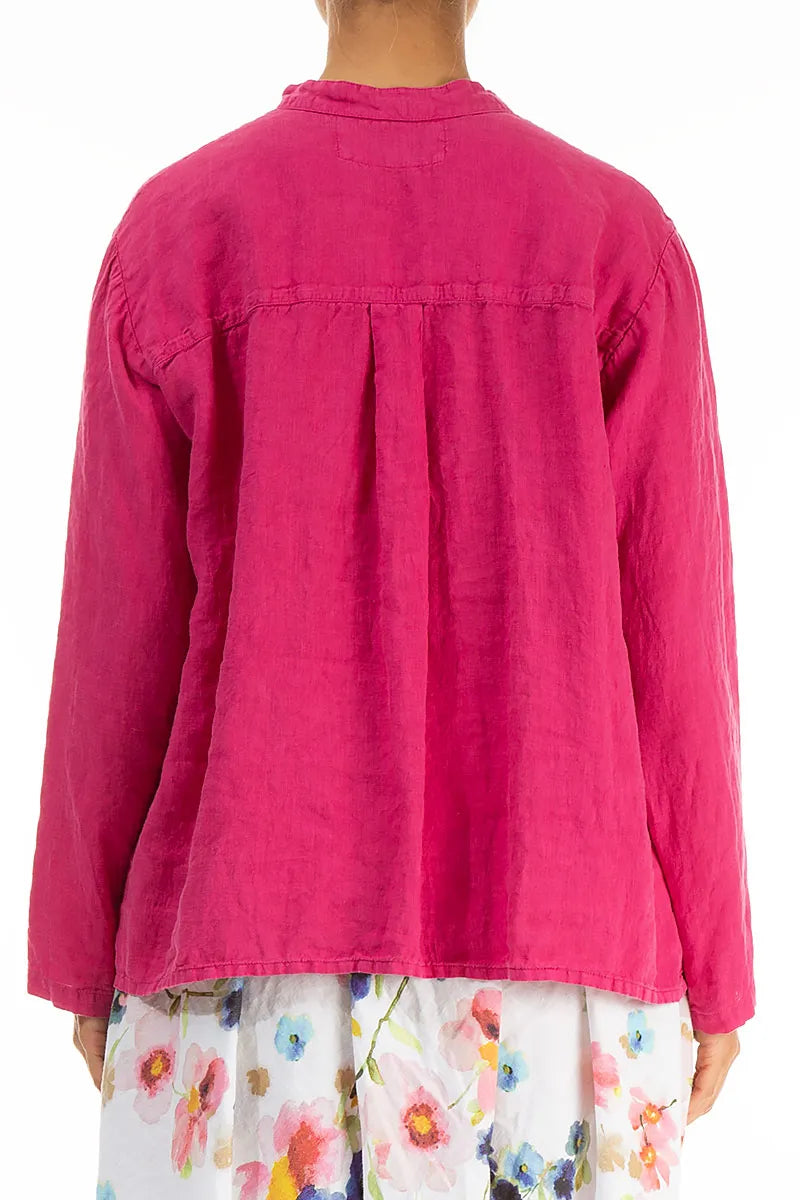Pin-Tucked Fuchsia Linen Shirt 3