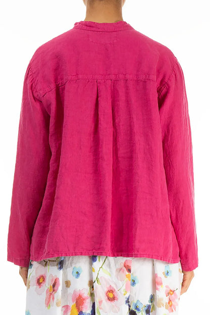 Pin-Tucked Fuchsia Linen Shirt 3