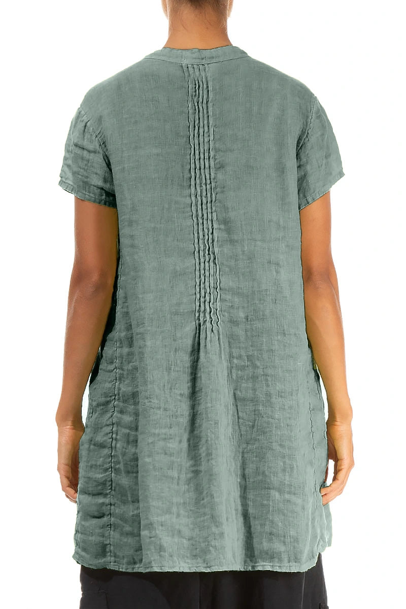 Pin-Tucked Sage Gauze Linen Tunic 2