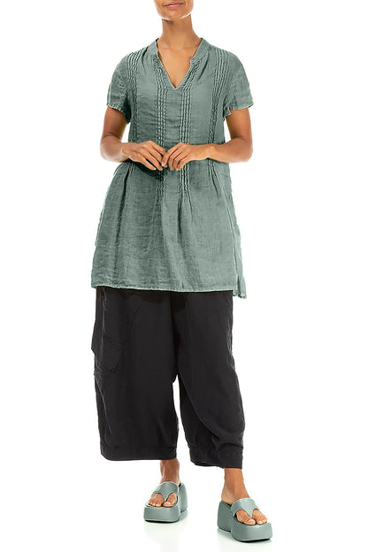 Pin-Tucked Sage Gauze Linen Tunic 4
