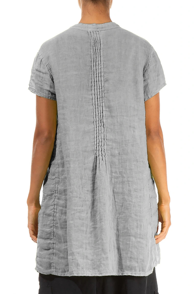 Pin-Tucked Silver Grey Gauze Linen Tunic 2
