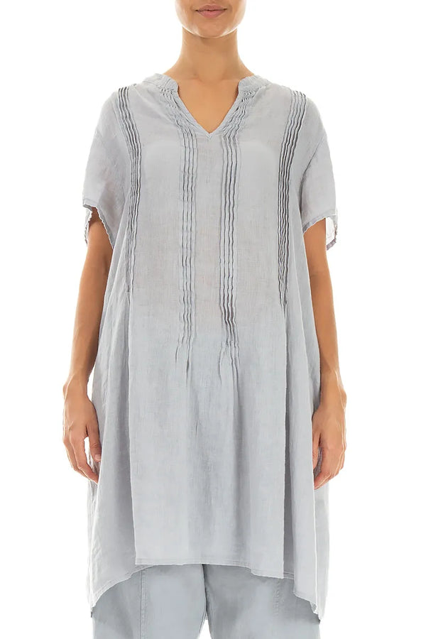 Pin-Tucked Silver Grey Gauze Linen Tunic 1