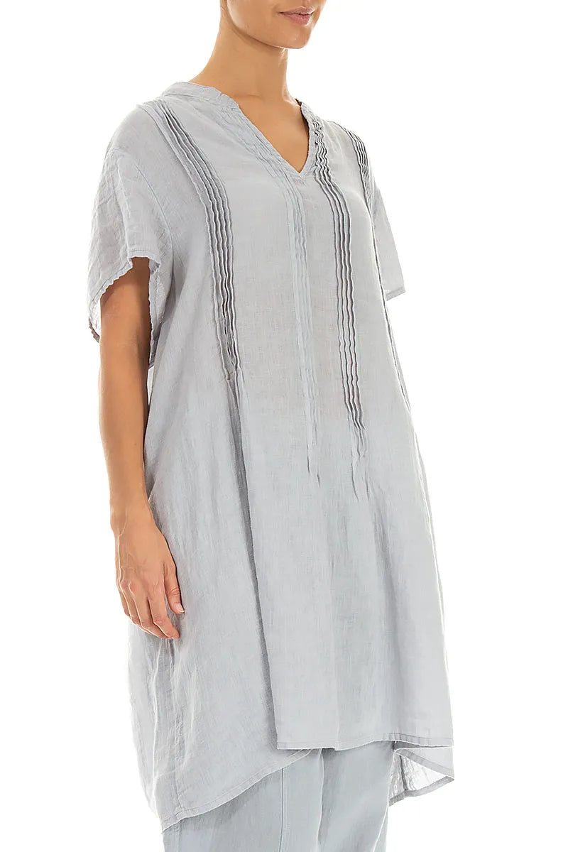 Pin-Tucked Silver Grey Gauze Linen Tunic 3