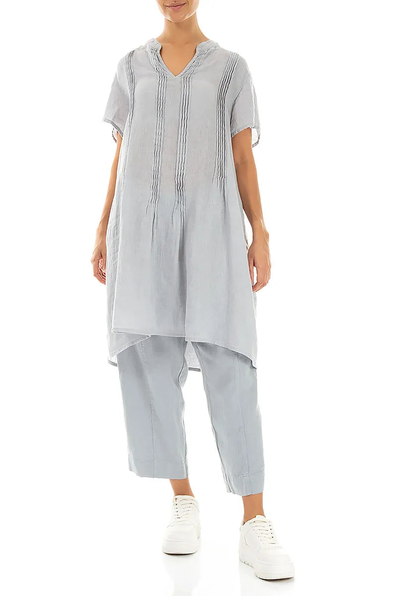 Pin-Tucked Silver Grey Gauze Linen Tunic 4