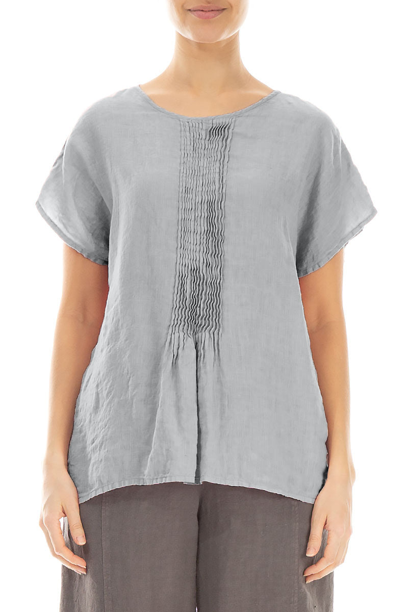 Pin-Tucked Silver Grey Linen Blouse 1