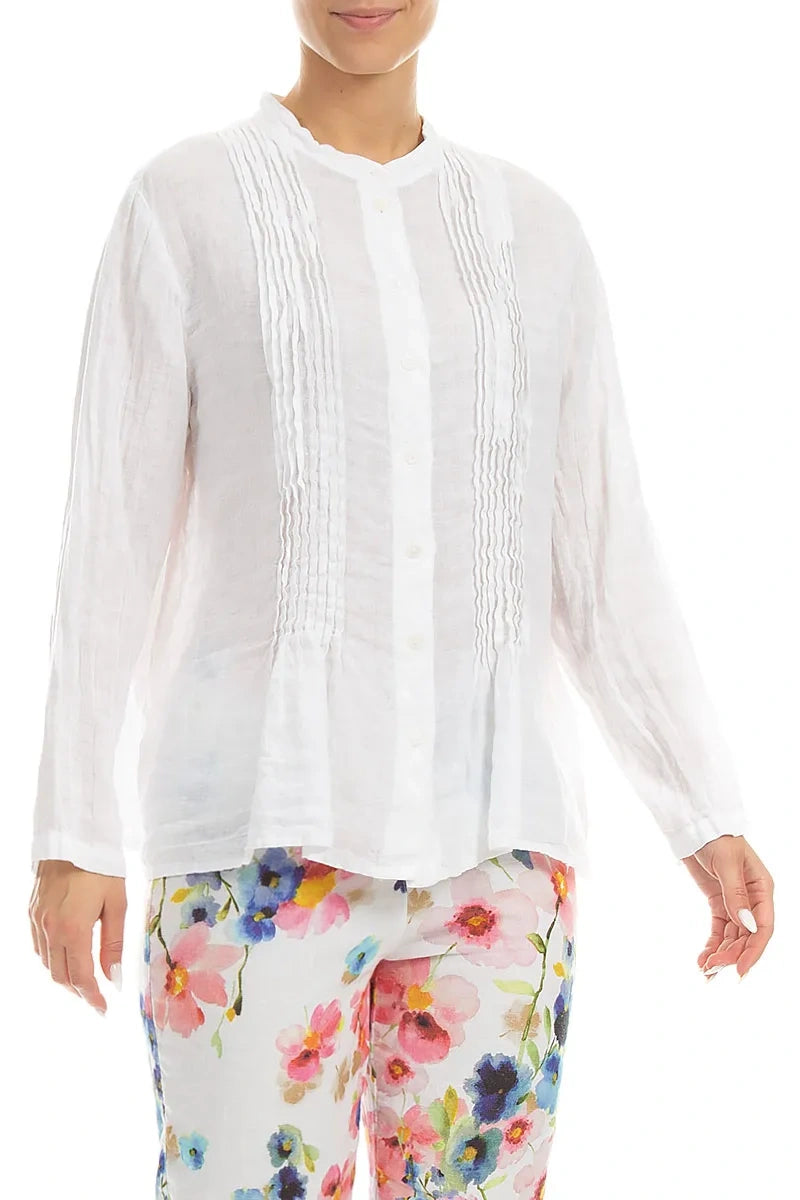 Pin-Tucked White Linen Shirt 3