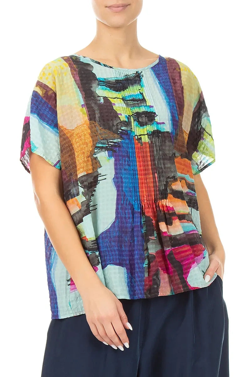 Pin Tucks Abstract Textured Silk Blouse 3
