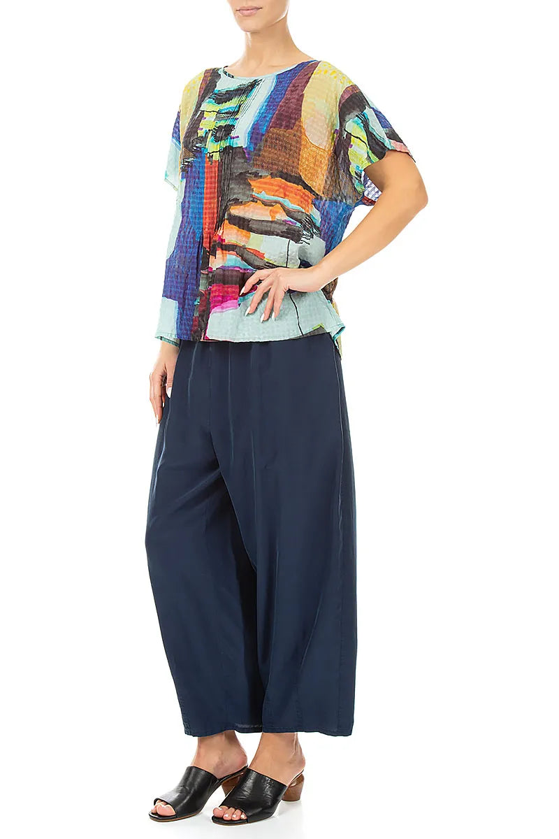 Pin Tucks Abstract Textured Silk Blouse 4