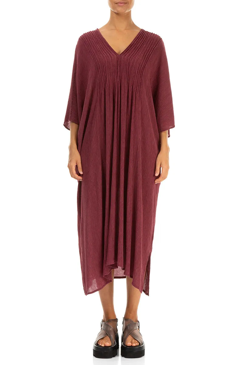 Pin Tucks Antique Ruby Silk Viscose Dress 1