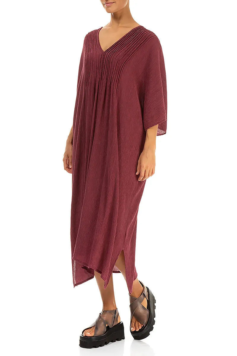 Pin Tucks Antique Ruby Silk Viscose Dress 3
