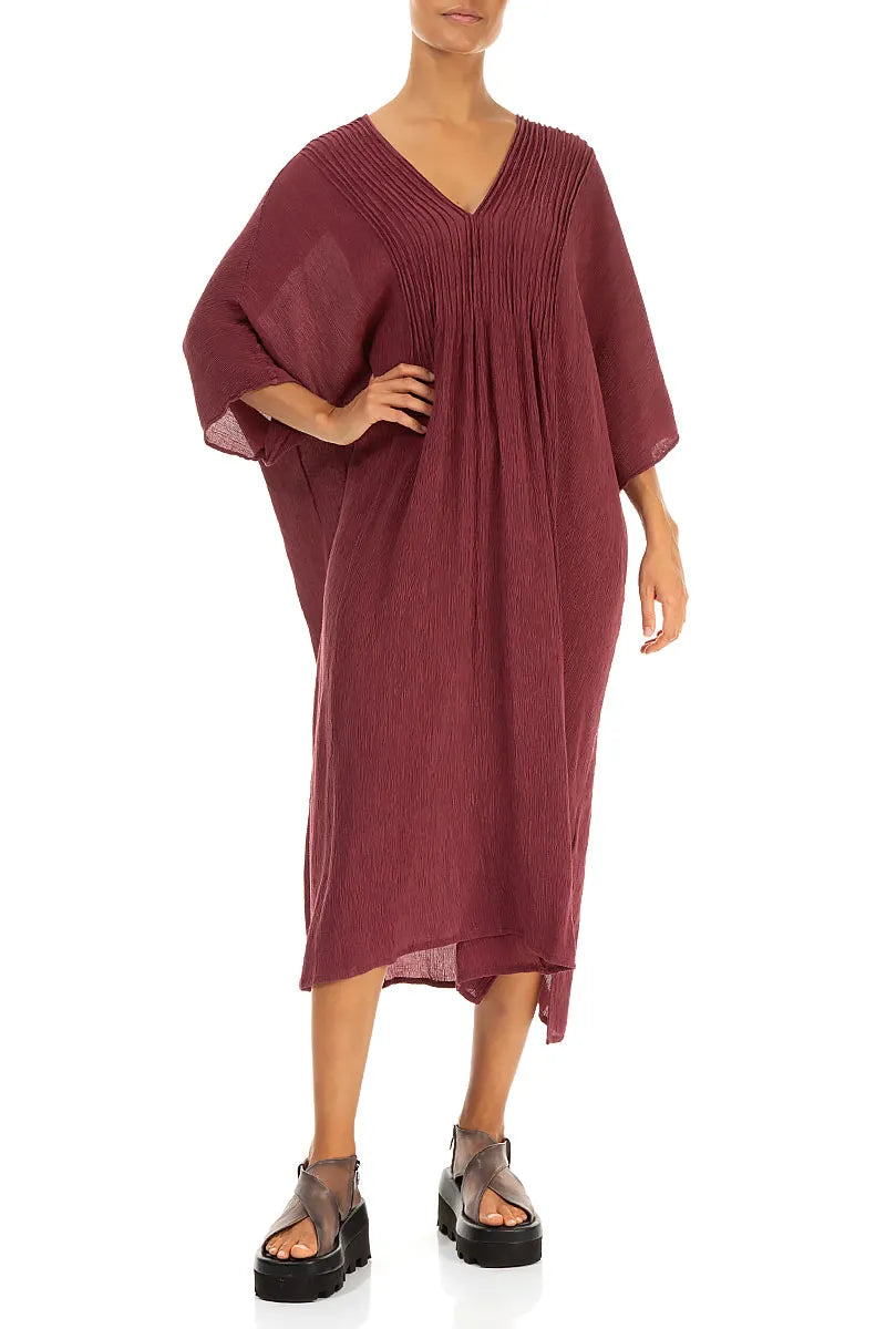 Pin Tucks Antique Ruby Silk Viscose Dress 4