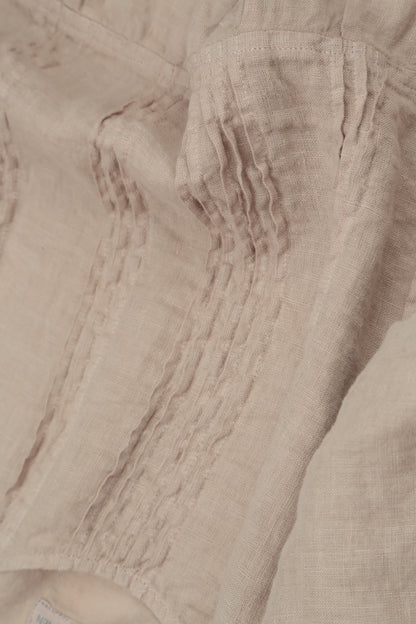 Pin Tucks Frayed Hem Beige Linen Dress 5