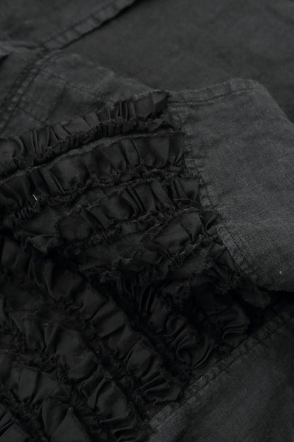 Pin Tucks Frayed Hem Black Linen Dress 6