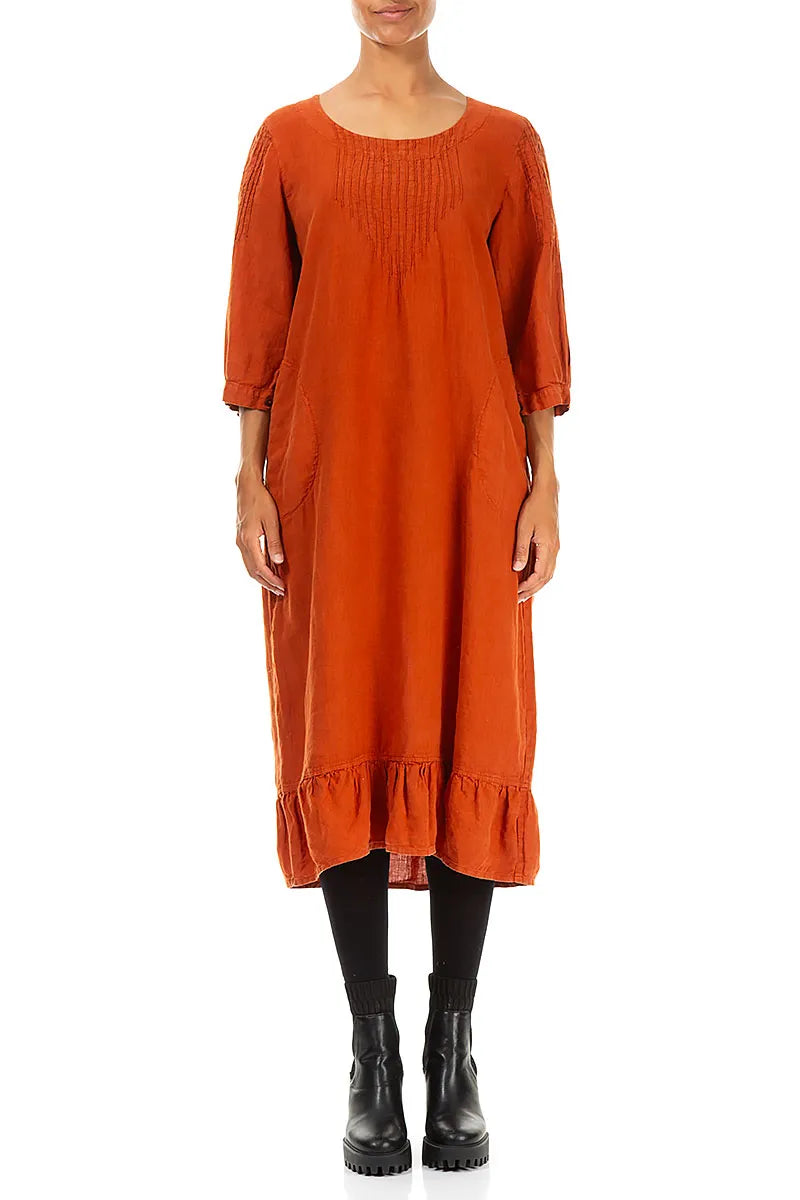 Pin Tucks Saffron Linen Dress 1