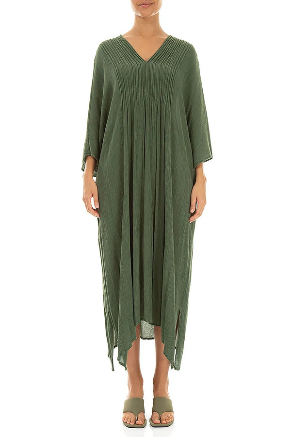 Pin Tucks Sage Silk Viscose Dress 1