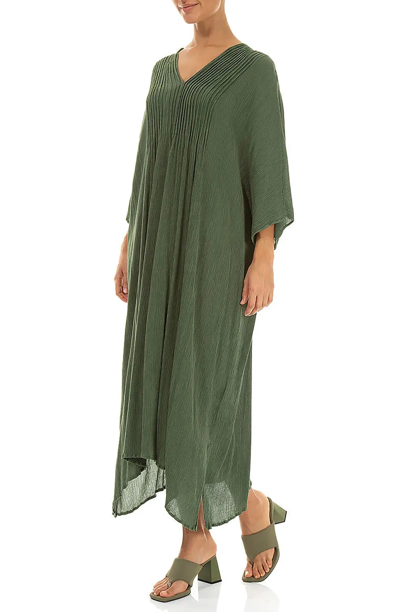 Robe en soie et viscose sauge à plis nervurés