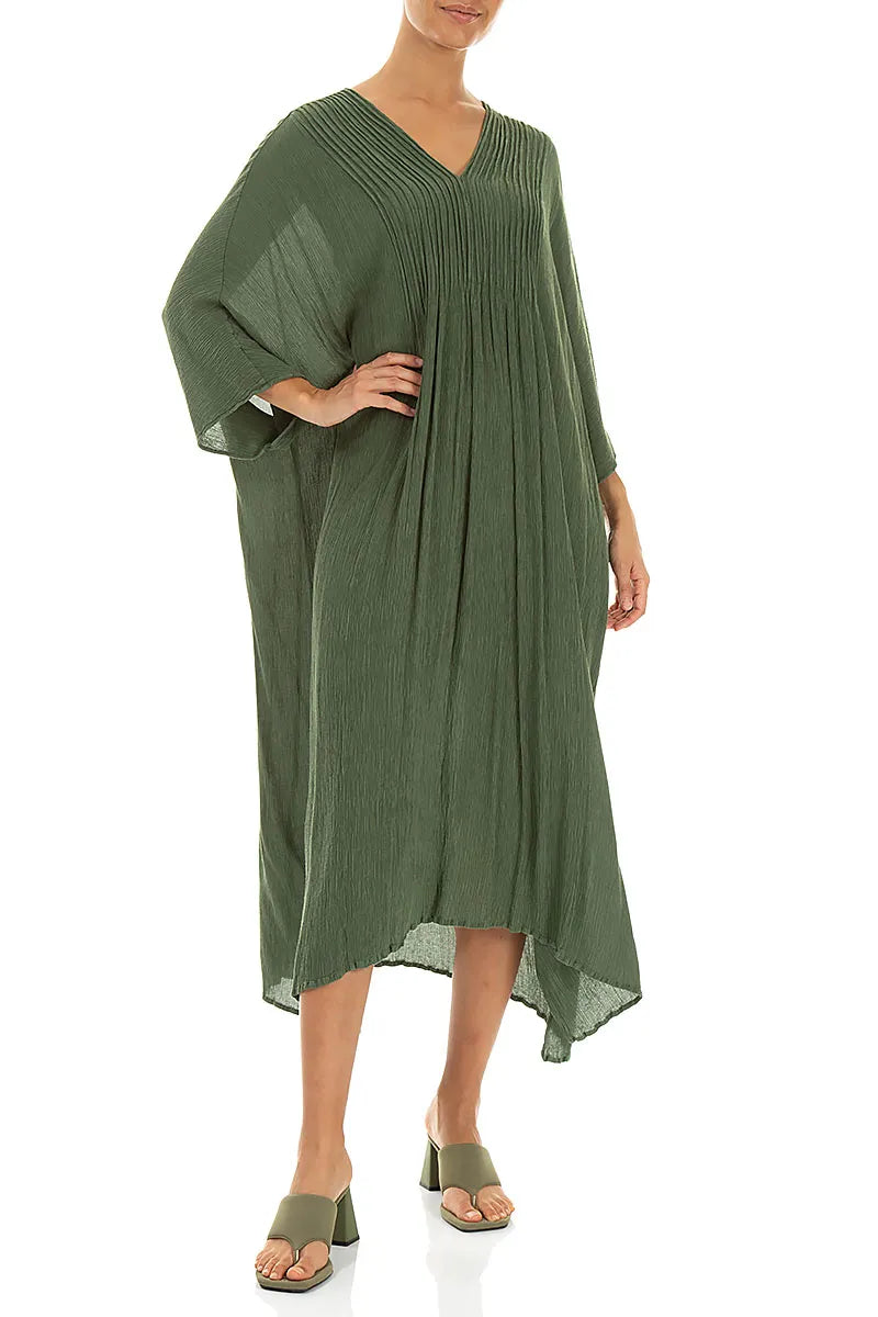Robe en soie et viscose sauge à plis nervurés