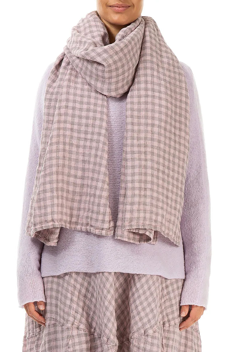 Pink Check Linen Scarf 1